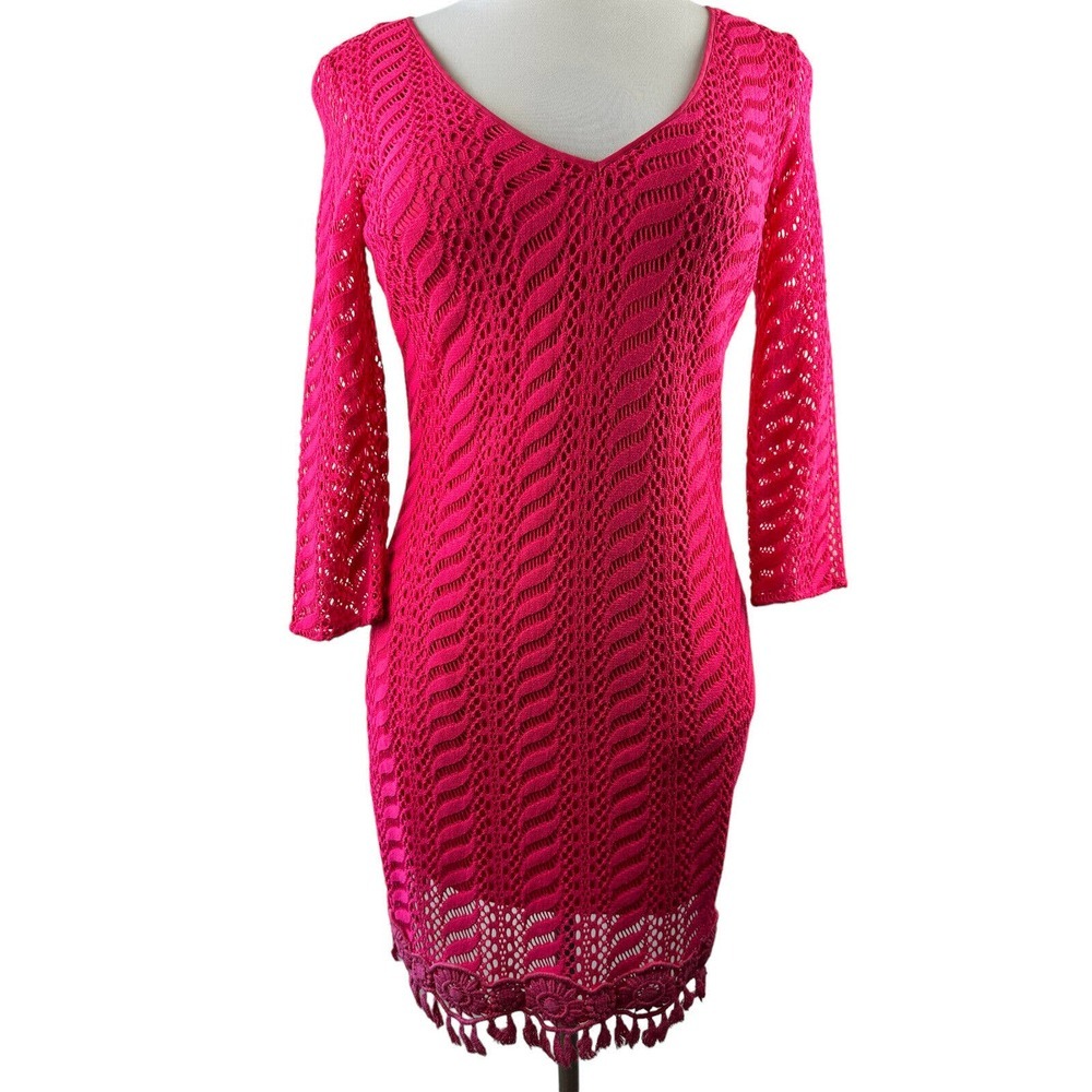 Lilly Pulitzer Seminole Knit Lace Tunic Dress in Pomegranate Hot Pink Medium - Picture 2 of 12